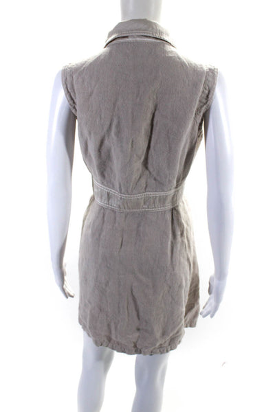 Johnny Was Collection Womens Cotton Collar Sleeveless Button Dress Beige Size M