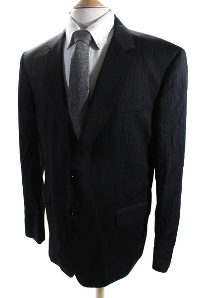 Burberry London Mens Wool Striped Buttoned Long Sleeve Blazer Black Size EUR56L