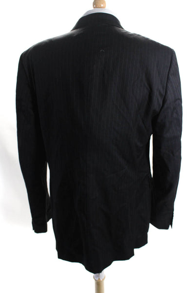 Burberry London Mens Wool Striped Buttoned Long Sleeve Blazer Black Size EUR56L