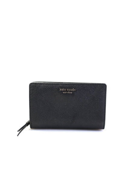 Kate Spade New York Womens Zip Around Logo Wallet Black Leather