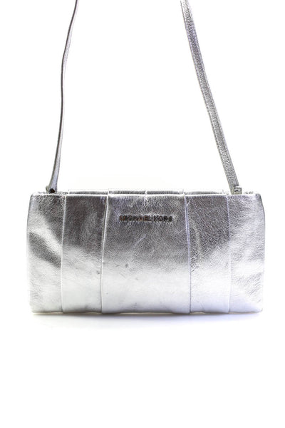 Michael Michael Kors Womens Single Strap Metallic Shoulder Handbag Silver Tone