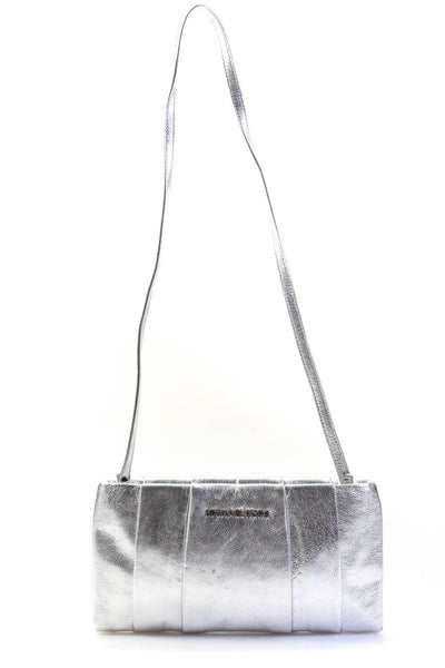 Michael Michael Kors Womens Single Strap Metallic Shoulder Handbag Silver Tone