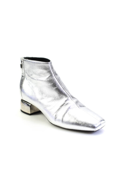 Pierre Hardy Womens Square Toe Metallic Leather Ankle Boots Silver Size 39 9