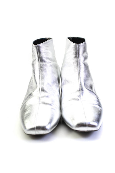 Pierre Hardy Womens Square Toe Metallic Leather Ankle Boots Silver Size 39 9