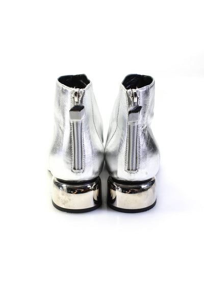 Pierre Hardy Womens Square Toe Metallic Leather Ankle Boots Silver Size 39 9