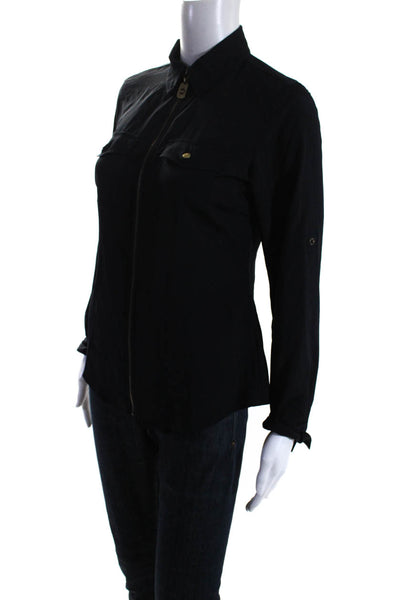 Michael Michael Kors Womens Navy Full Zip Collar Long Sleeve Blouse Top Size XS