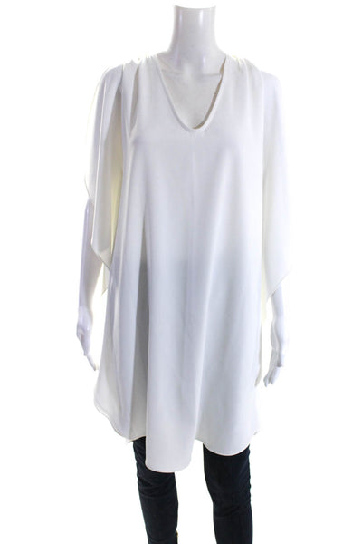 Trina Turk Womens White V-Neck Tie Back Ruffle Short Sleeve Tunic Top Size M