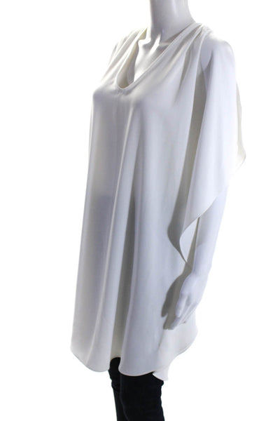 Trina Turk Womens White V-Neck Tie Back Ruffle Short Sleeve Tunic Top Size M