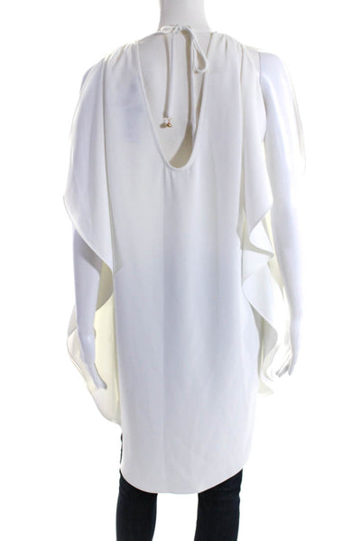 Trina Turk Womens White V-Neck Tie Back Ruffle Short Sleeve Tunic Top Size M