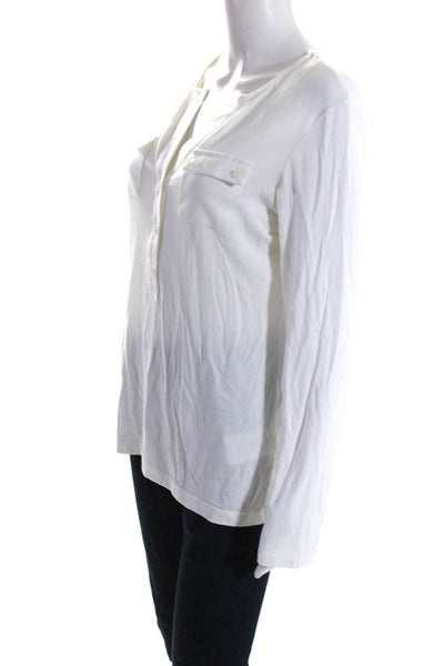 Anatomie Womens White Cotton Henley Front Pockets Long Sleeve Blouse Top Size M