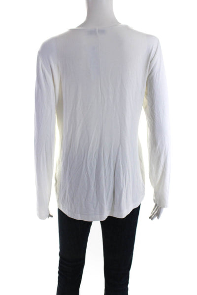 Anatomie Womens White Cotton Henley Front Pockets Long Sleeve Blouse Top Size M