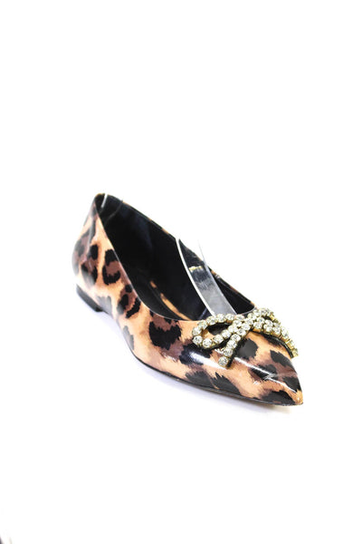 Larroude Womens Animal Print Jeweled Bow Ballet Flats Brown Black Size 8