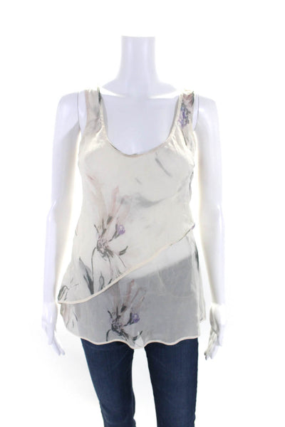 Giorgio Armani Womens Cream Silk Floral Scoop Neck Layered Tank Top Size 452