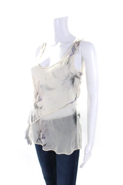 Giorgio Armani Womens Cream Silk Floral Scoop Neck Layered Tank Top Size 452