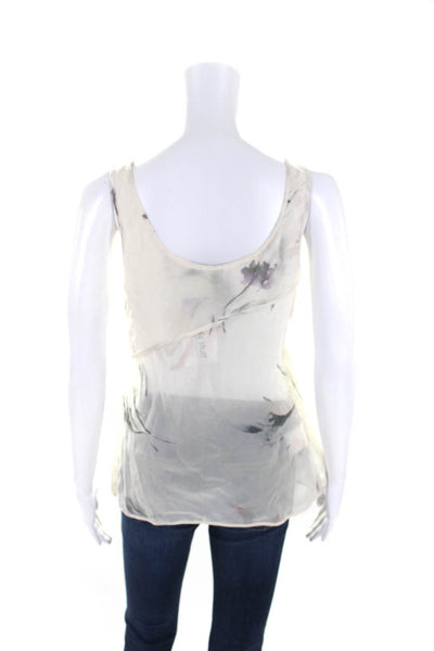 Giorgio Armani Womens Cream Silk Floral Scoop Neck Layered Tank Top Size 452