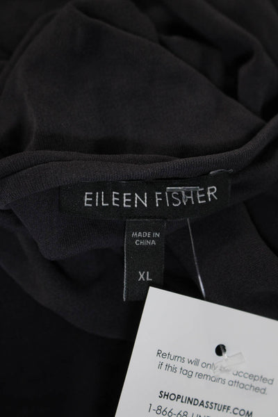 Eileen Fisher Women's Round Neck Basic Silk Blouse Black Size XL