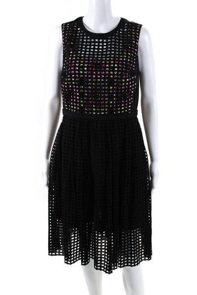 Per Se Womens Cotton Eyelet Lace Sleeveless A Line Dress Black Multi Size 6