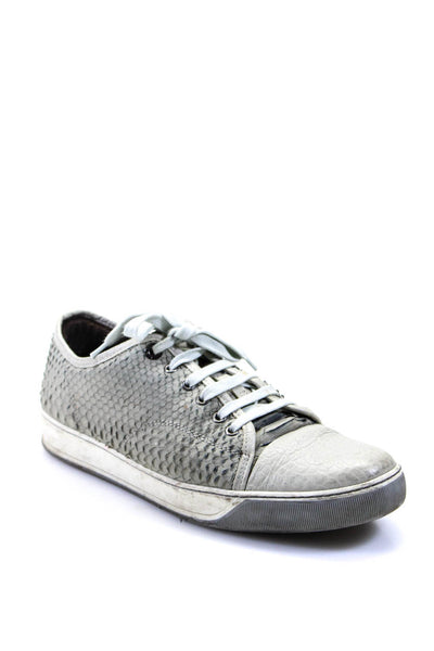 Lanvin Mens Gray Leather Snakeskin Print Low Top Fashion Sneakers Shoes Size 7