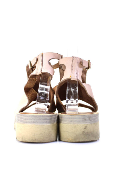 See by Chloe Womens Lug Sole Flat Ankle Strap Sandals Beige Leather Size 37 7