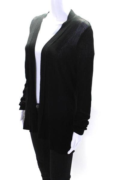 Etcetera Womens Long Sleeve Open Knit Cardigan Sweater Black Size Medium