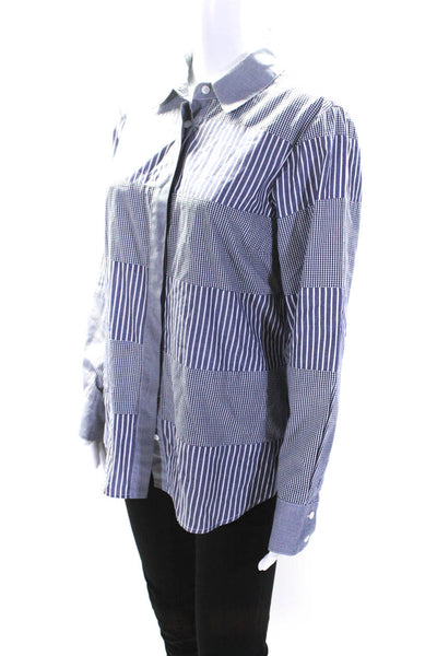 Worth Womens Button Front Collared Striped Gingham Shirt Blue White Size Medium