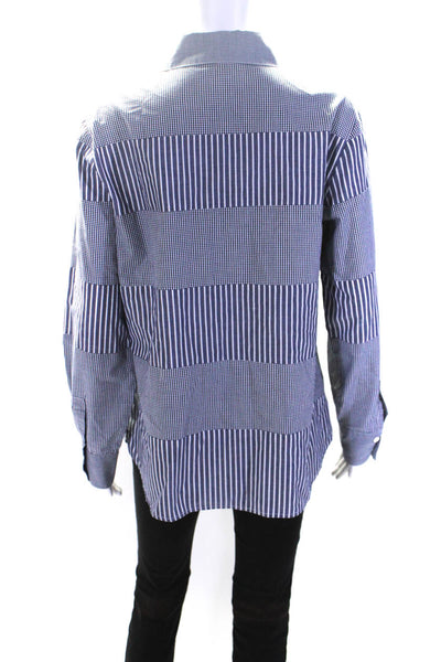 Worth Womens Button Front Collared Striped Gingham Shirt Blue White Size Medium