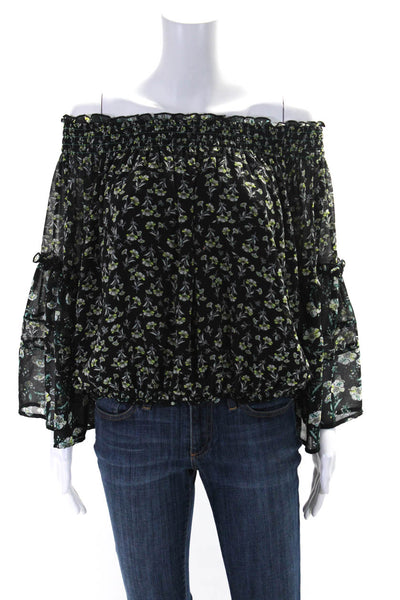 Free People Womens Black Floral Off Shoulder Long Sleeve Blouse Top Size S