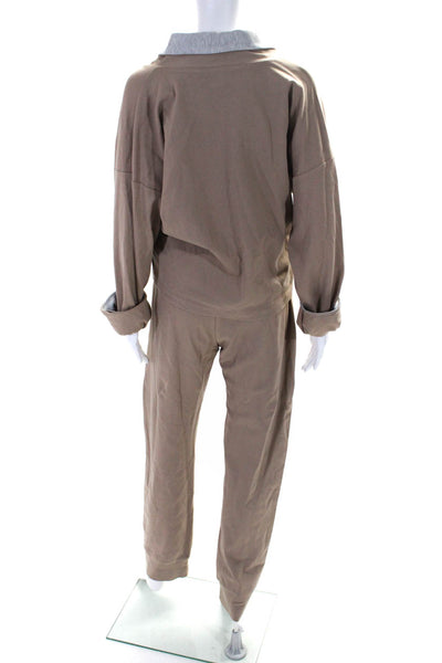 Kimberly Taylor Women's V-Neck Long Sleeves Two Piece Jogger Set Brown Size L