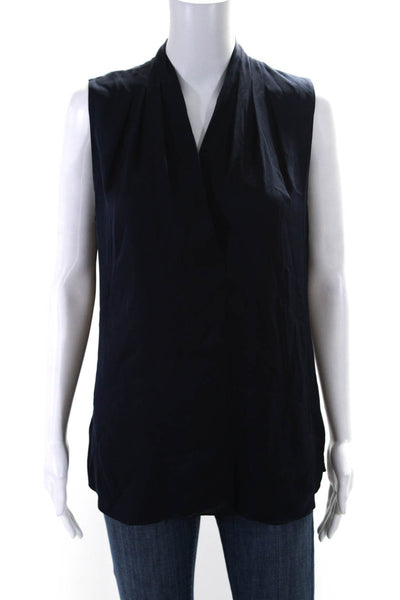 Kobi Halperin Women's V-Neck Sleeveless Slit Hem Dressy Blouse Navy Blue Size S