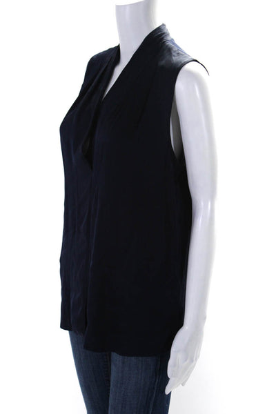 Kobi Halperin Women's V-Neck Sleeveless Slit Hem Dressy Blouse Navy Blue Size S