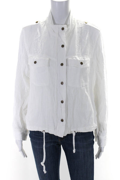 Rails Women's Cinch Waist Long Sleeves Pockets Cotton Jacket White Size S