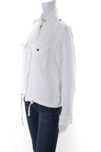 Rails Women's Cinch Waist Long Sleeves Pockets Cotton Jacket White Size S