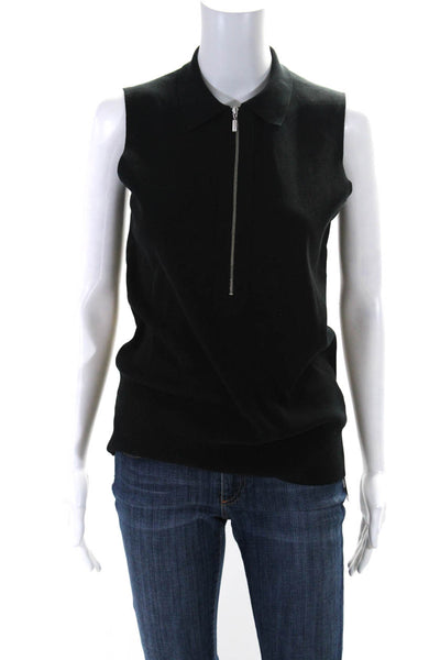 Lafayette 148 New York Women's Collared Sleeveless Half Zip Blouse Black Size S