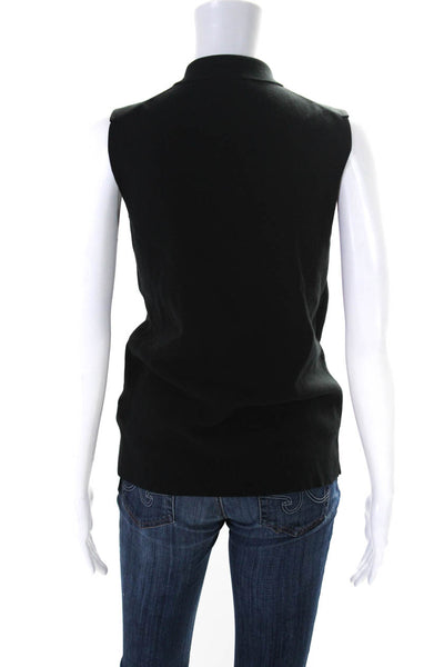 Lafayette 148 New York Women's Collared Sleeveless Half Zip Blouse Black Size S