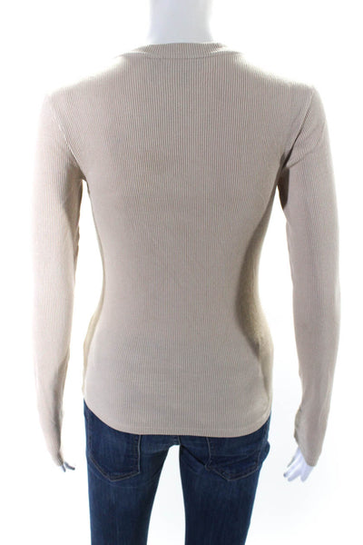 Theory Womens Cotton Long Sleeve Ribbed Henley Top Beige Size P