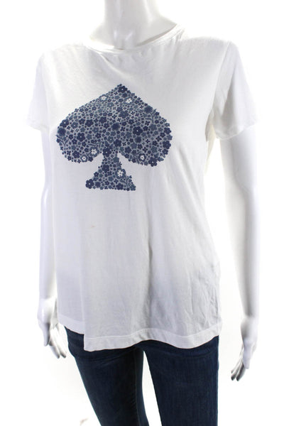 Kate Spade Womens Cotton Short Sleeve Spade Graphic T shirt White Blue Size XS