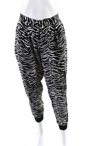 Rebecca Taylor Womens Silk Zebra Print Zip Up Jogger Pants Black White Size 2