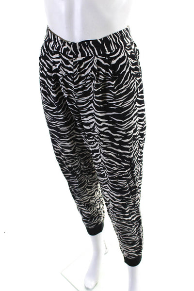 Rebecca Taylor Womens Silk Zebra Print Zip Up Jogger Pants Black White Size 2