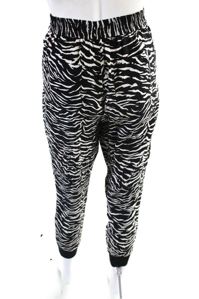 Rebecca Taylor Womens Silk Zebra Print Zip Up Jogger Pants Black White Size 2