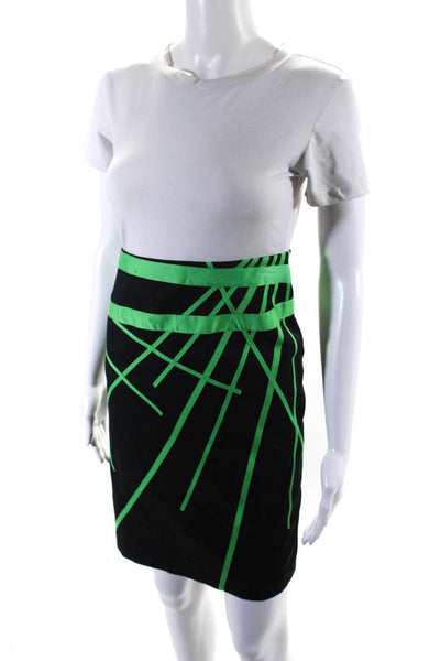 Carlisle Womens Side Zip Knee Length Pencil Skirt Black Green Cotton Size 14