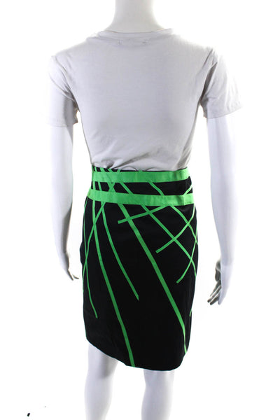 Carlisle Womens Side Zip Knee Length Pencil Skirt Black Green Cotton Size 14