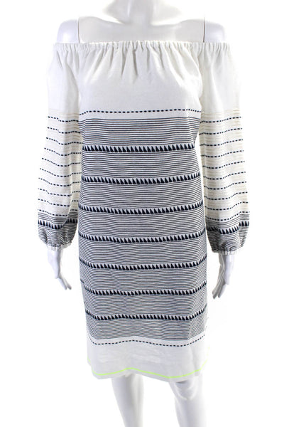 Carlisle Womens 3/4 Sleeve Off Shoulder Striped Shift Dress White Black Size 10