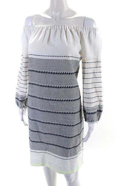 Carlisle Womens 3/4 Sleeve Off Shoulder Striped Shift Dress White Black Size 10