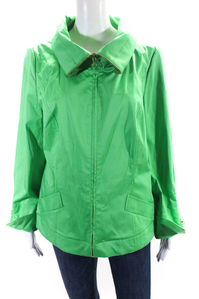 Carlisle Womens Front Zip Collared Light Jacket Green Cotton Size 12