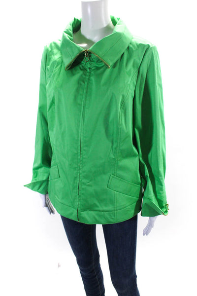 Carlisle Womens Front Zip Collared Light Jacket Green Cotton Size 12