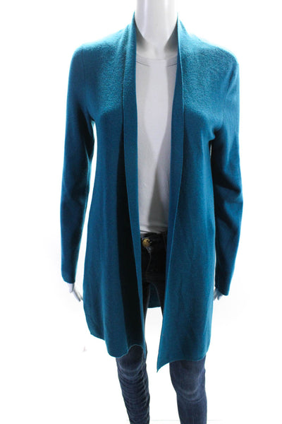 Eileen Fisher Womens Open Front Long Merino Wool Cardigan Sweater Blue Size XS