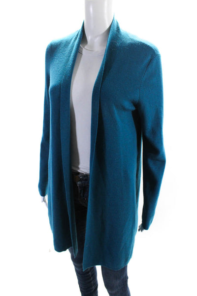 Eileen Fisher Womens Open Front Long Merino Wool Cardigan Sweater Blue Size XS