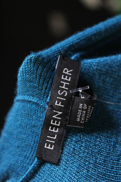 Eileen Fisher Womens Open Front Long Merino Wool Cardigan Sweater Blue Size XS