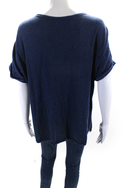 360 Sweater Womens Short Sleeve Scoop Neck Knit Tee Shirt Blue Cotton Size Large