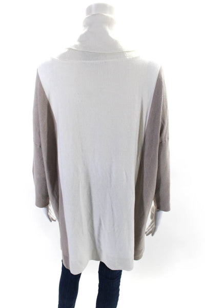 Etcetera Womens Long Sleeve Side Slit Turtleneck Sweater White Brown Size Large